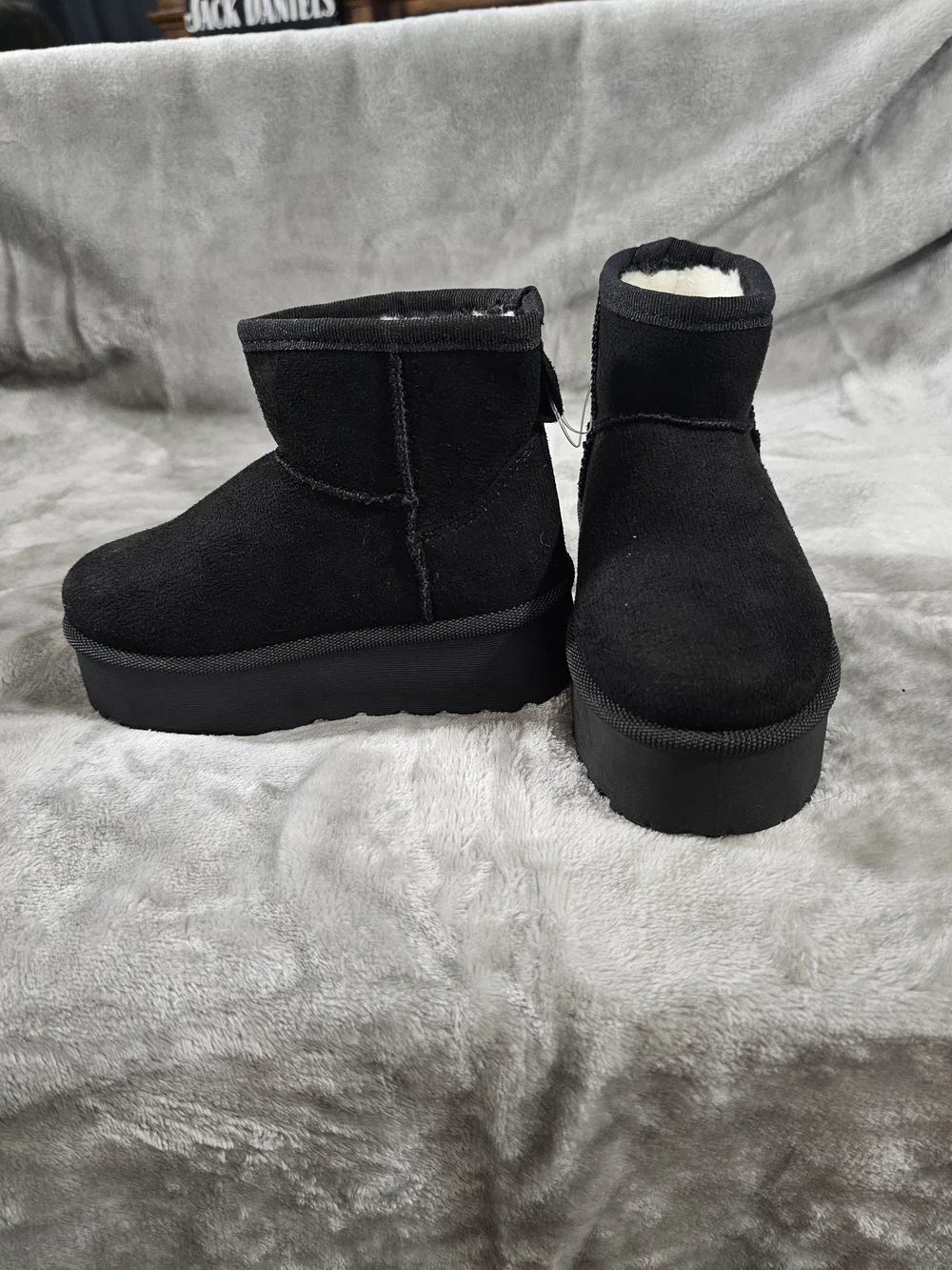 Link Kids Black Faux-Shearling Platform Ankle Boots